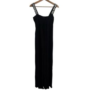 Zara Basic Womens NWT Black Beaded‎ Wide Leg Jumpsuit Size XS